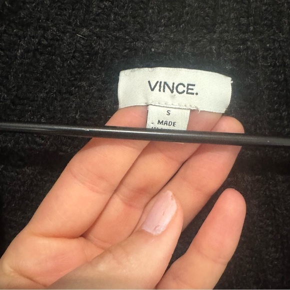 Vince Cardigan Sweater S Small Yak Wool Blend Lamb Leather Open Front Black - Picture 3 of 9